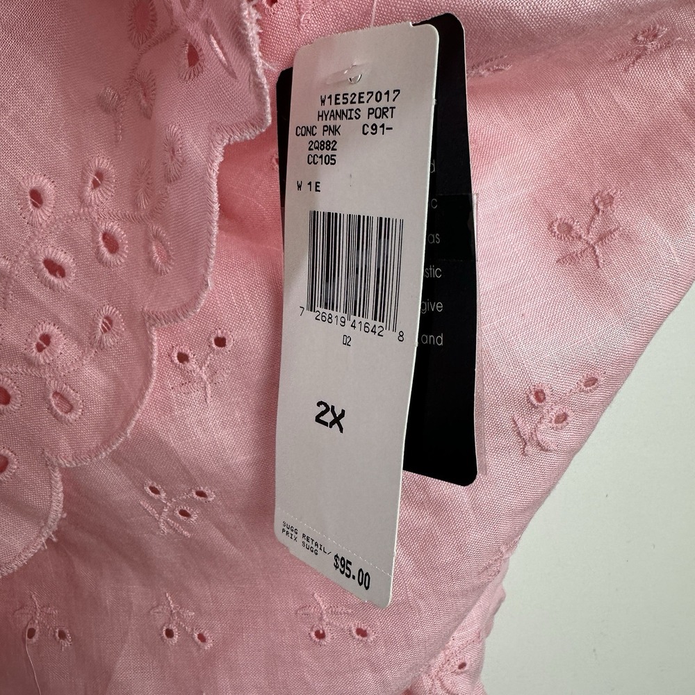 New Ralph Lauren Linen Shirt Womens 2X Button Up Pink Eyelet Lace Roll Tab L/S - Picture 4 of 8